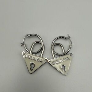 NEW White and Silver triangle Lock Earrings